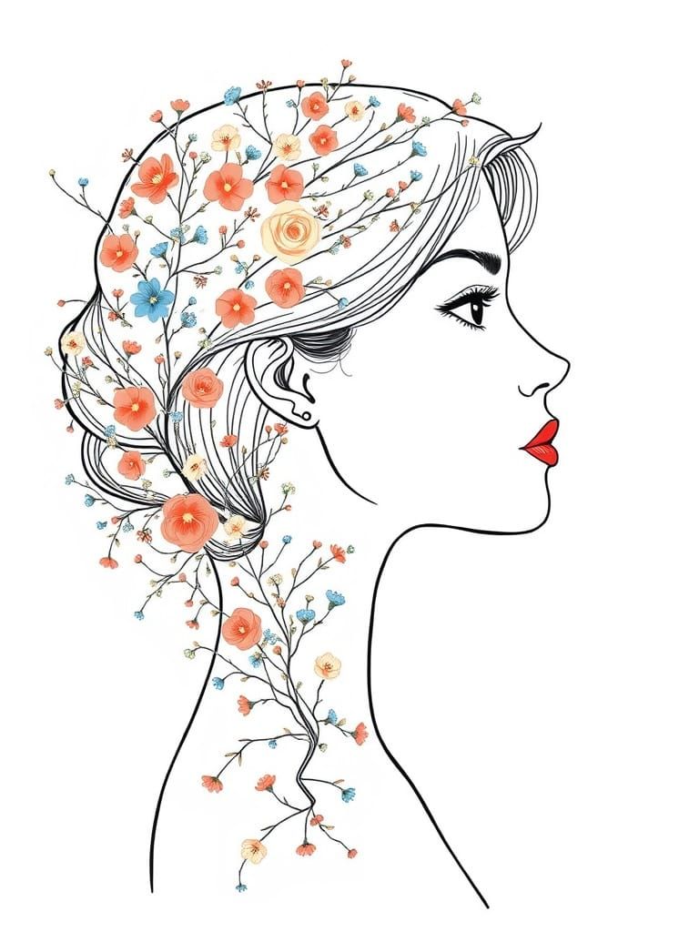 Elegant Woman Portrait with Delicate Floral Accents