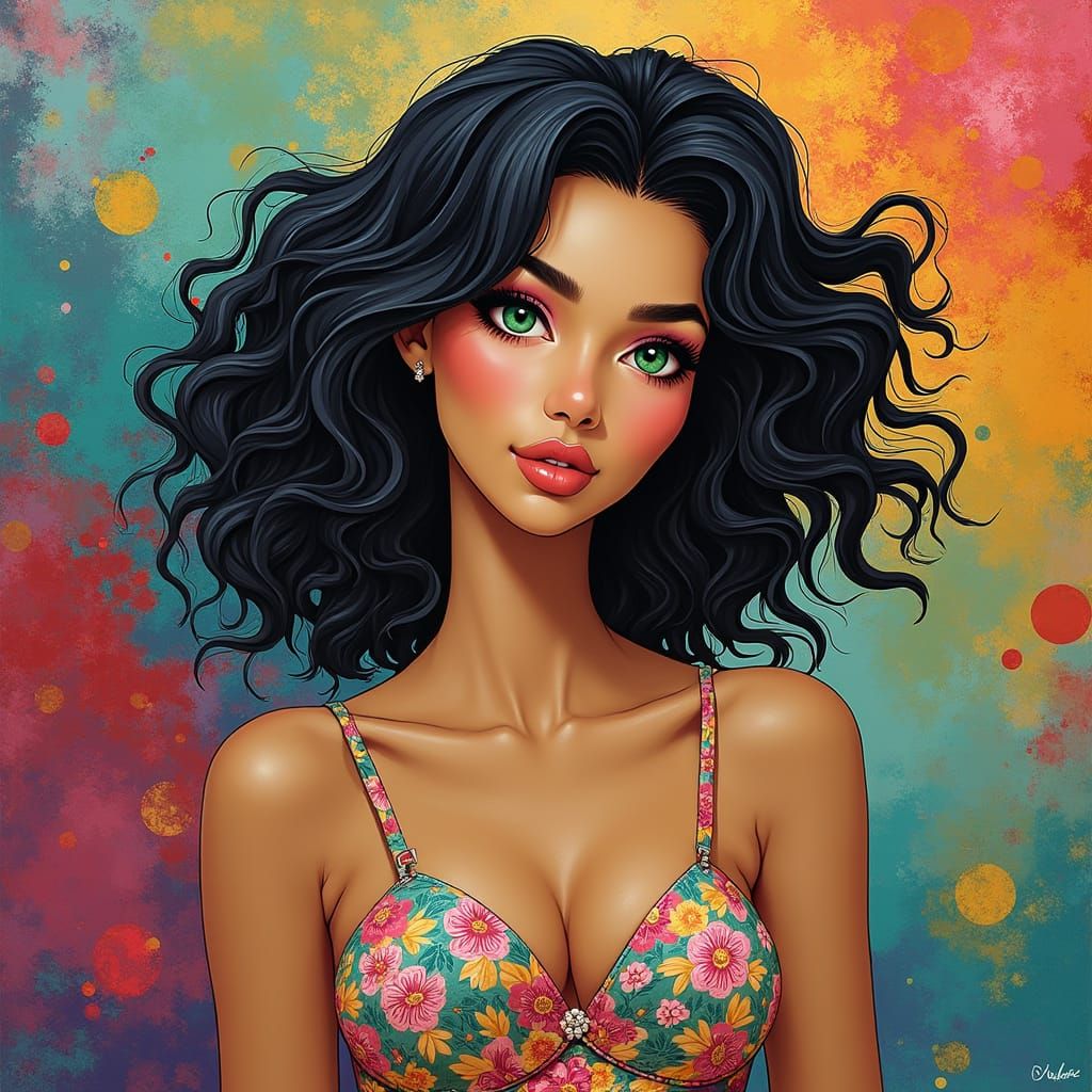 Woman with Flowing Hair in Surreal Color Field