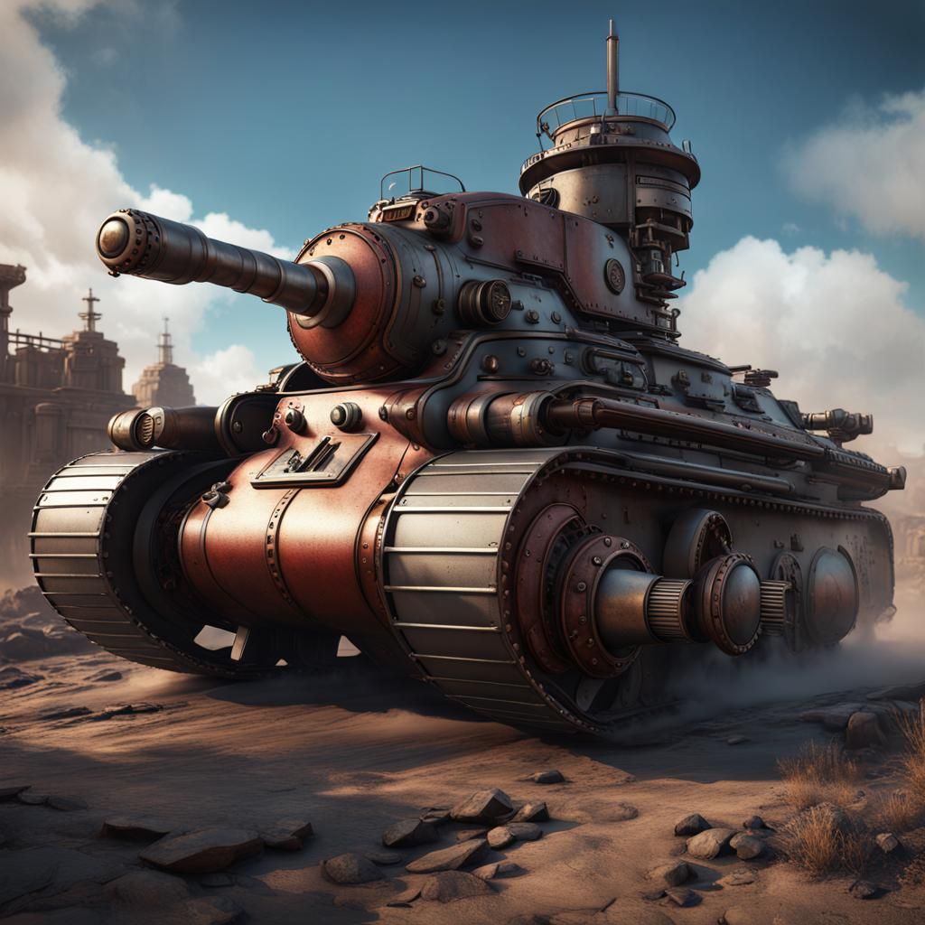 Dieselpunk Warmachine Tank in Detailed Matte Painting