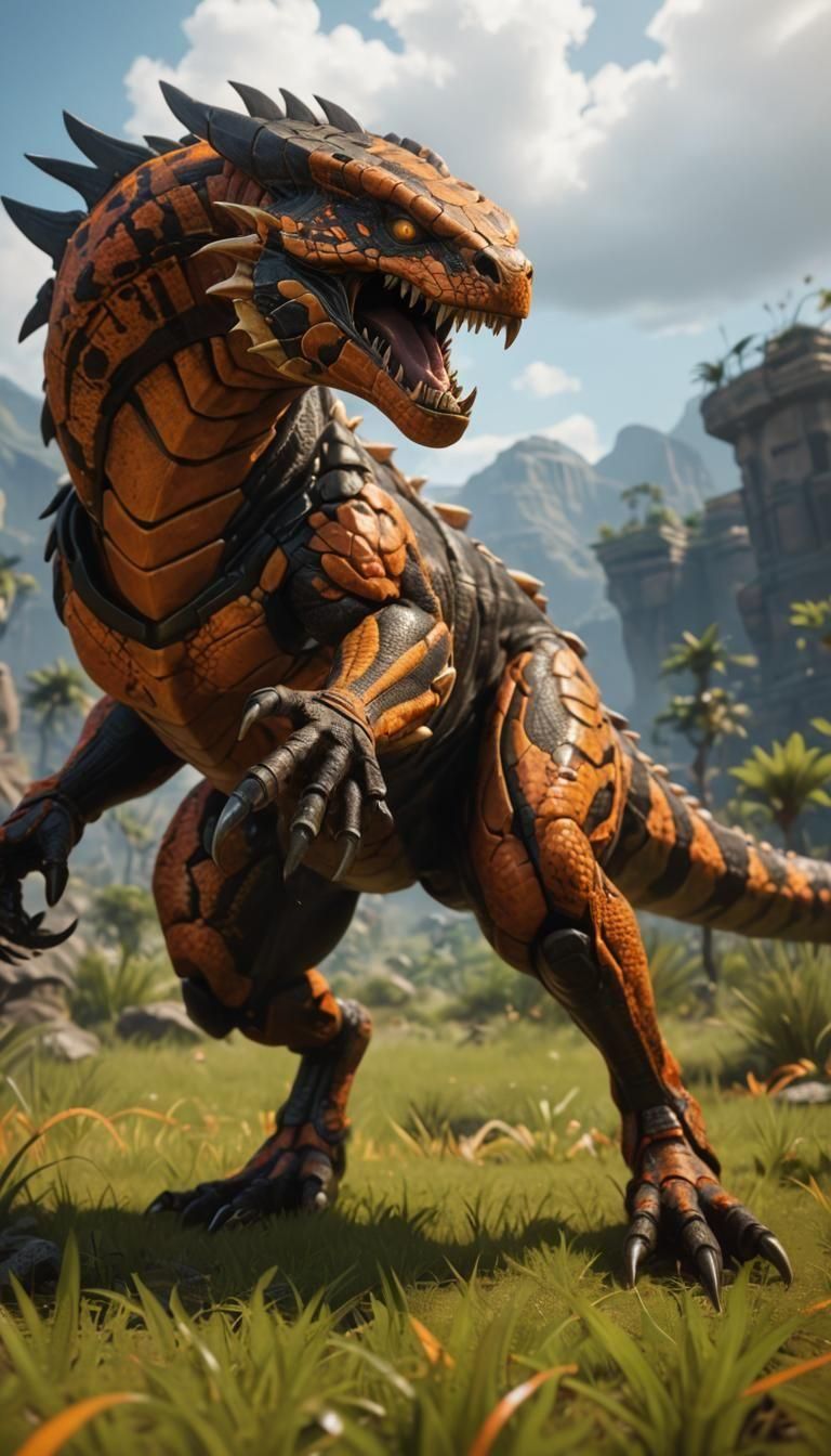 Epic Cobra: A 3D Masterpiece in Vibrant Black and Orange