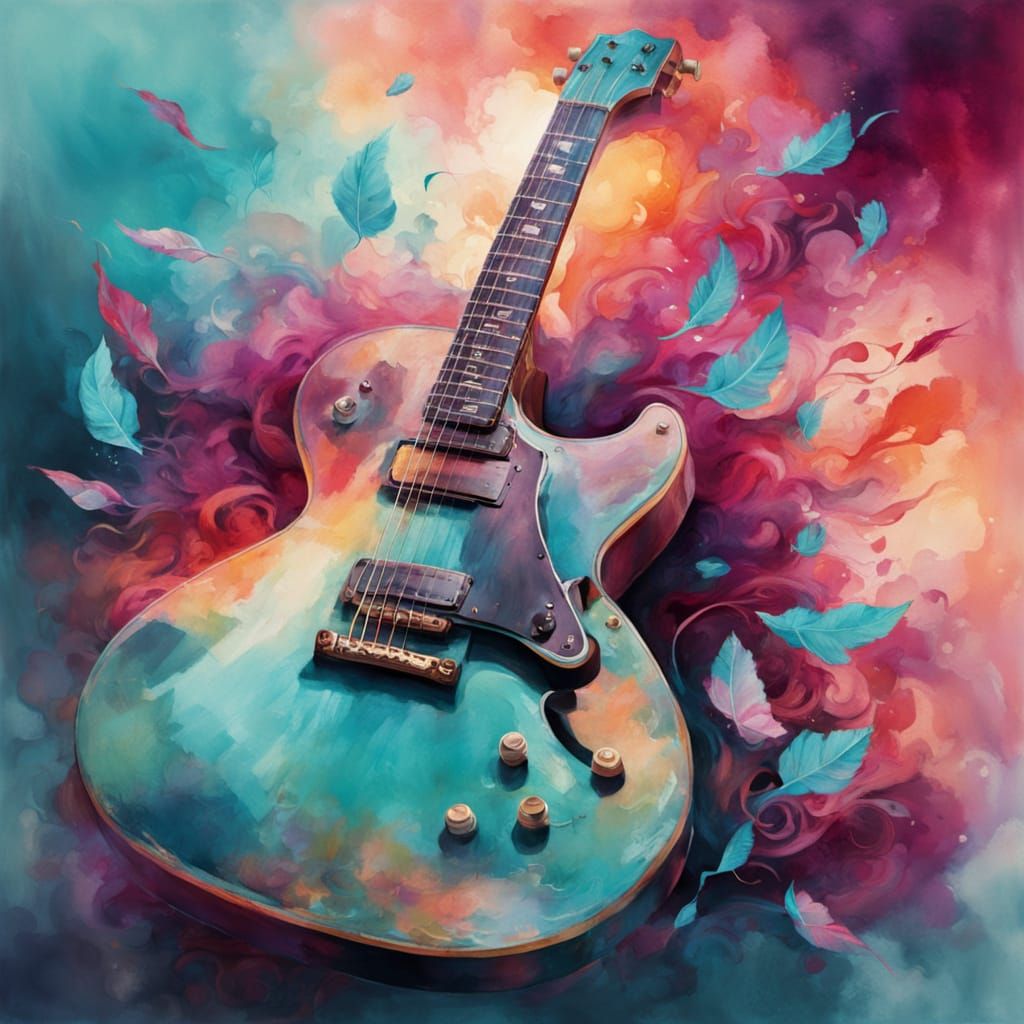 Dreamy Synthwave Guitar in Vibrant Watercolor