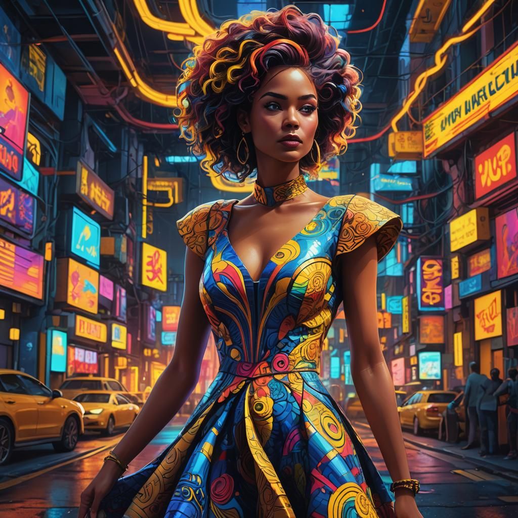 Pop Art Woman with Neon Lights