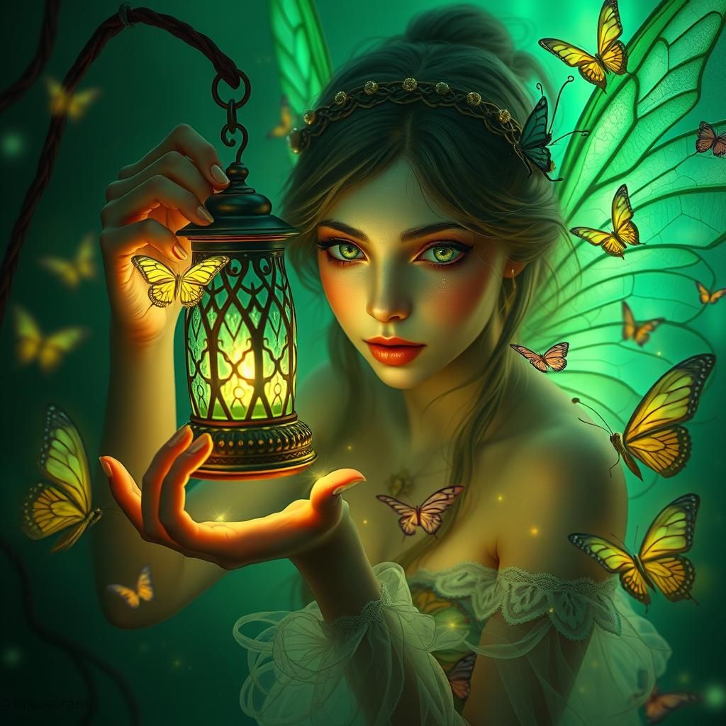 Bioluminescent Gothic Fairy with Lantern