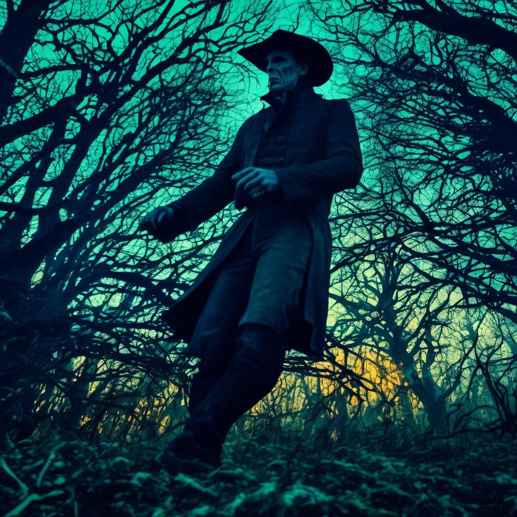 Mysterious Vaquero Rides Through Haunted Forest in Dark Fant...