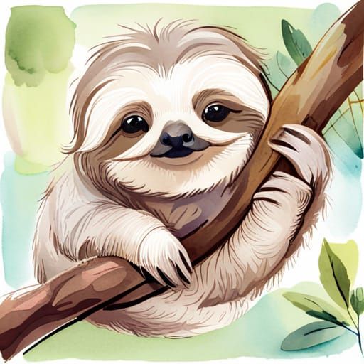 Pastel Watercolor Clipart: A Sweet Sloth