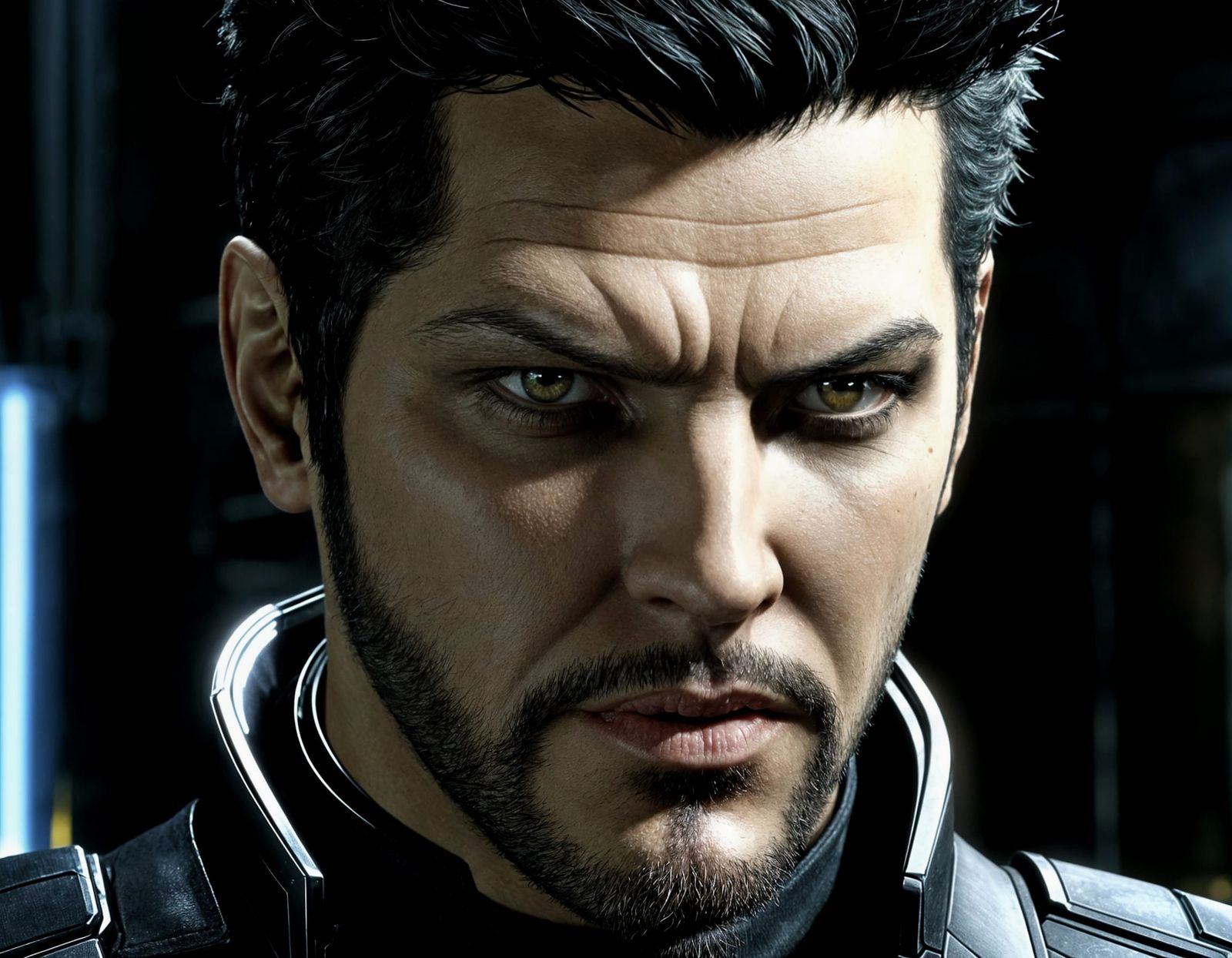 Intense Close-Up of Adam Jensen from Deus Ex