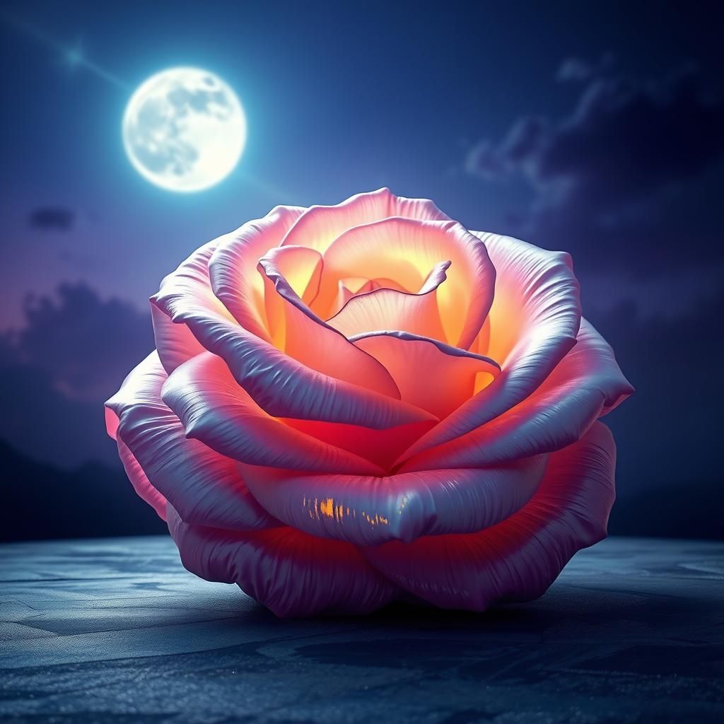 Iridescent Rose Under Moonlight: Digital Matte Painting