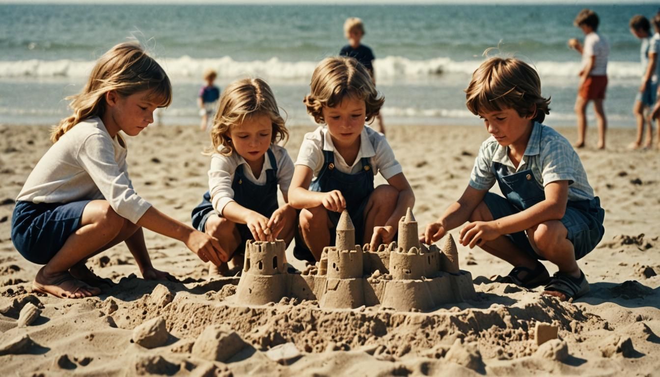 Children Building Sandcastle, 1973 Photograph