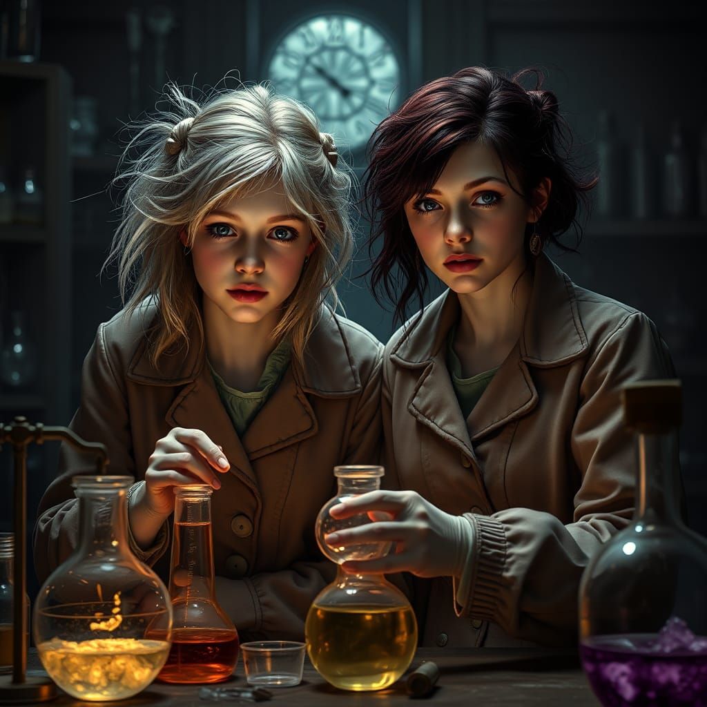 18th Century Portrait: Twin Scientists in a Gothic Lab