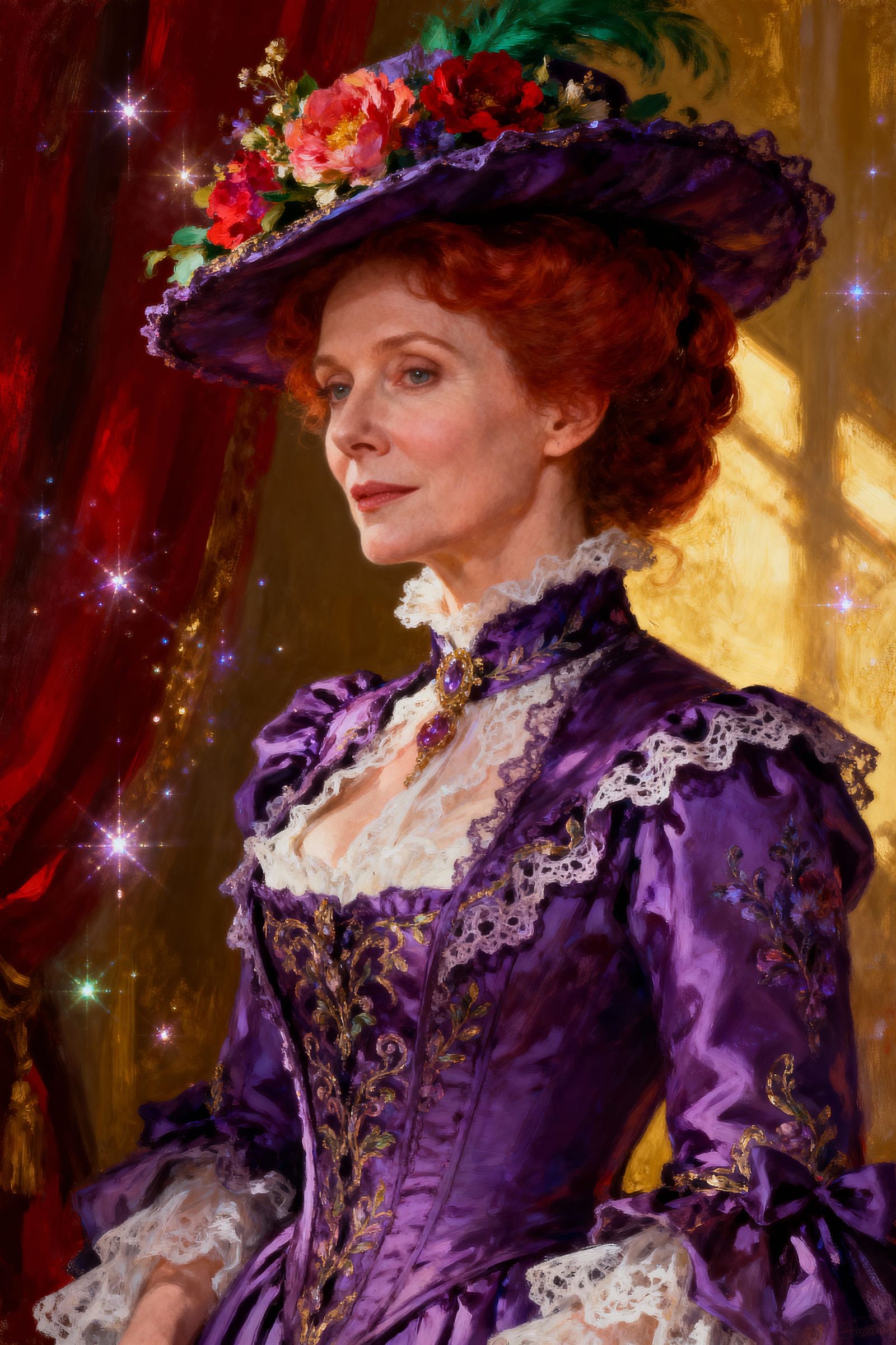 Victorian Woman Portrait in Surreal Fantasy Oil Painting