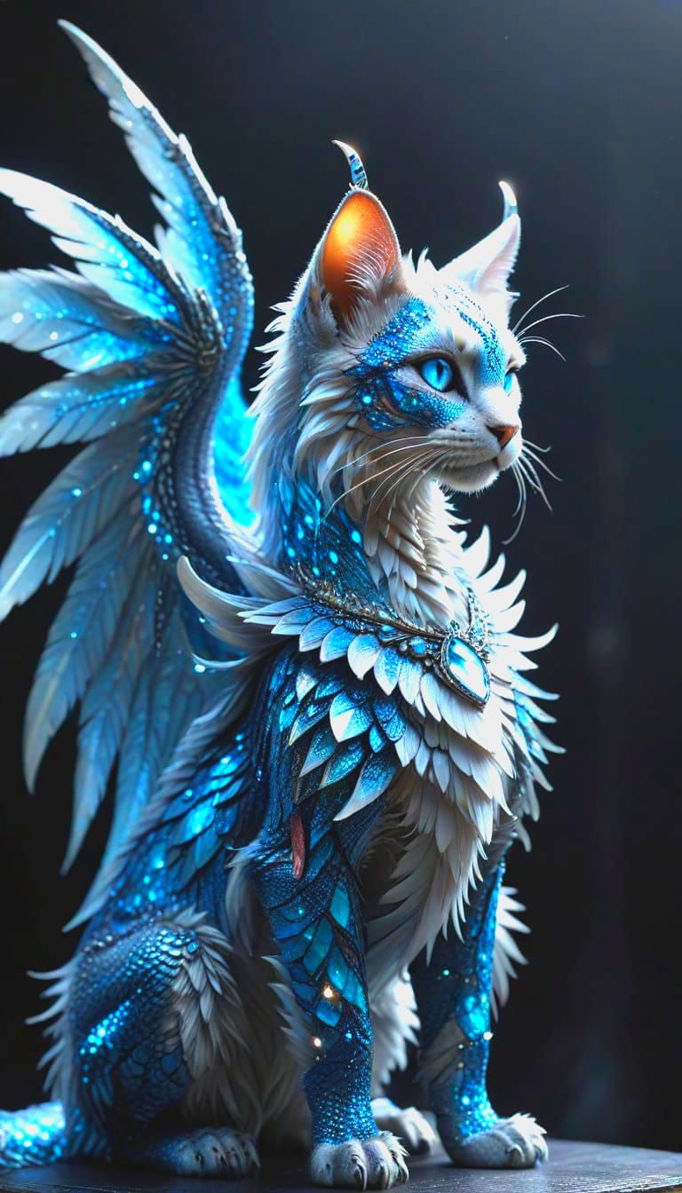Ethereal Dragon Cat Angel in Hyper-Realistic Runway Fashion
