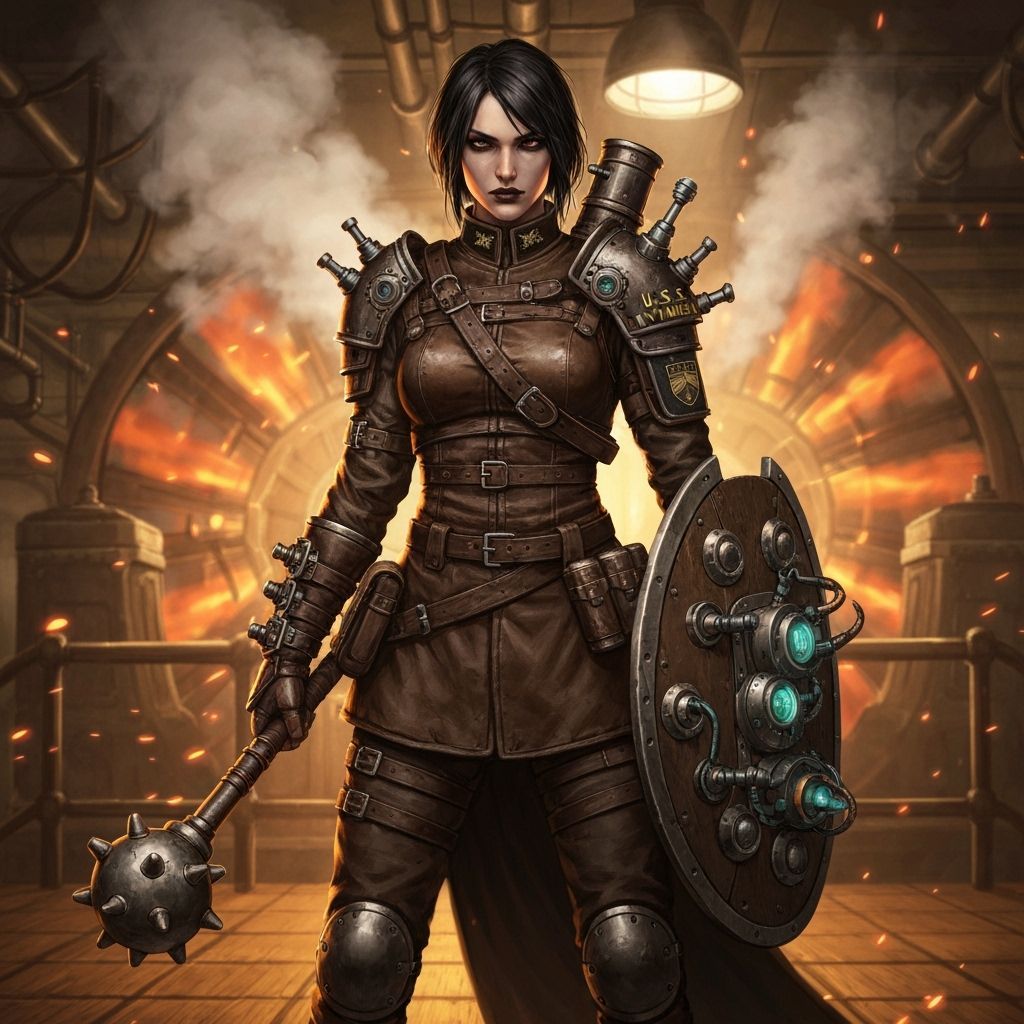 Steampunk Warrior Rina in Mechanical Ship Room