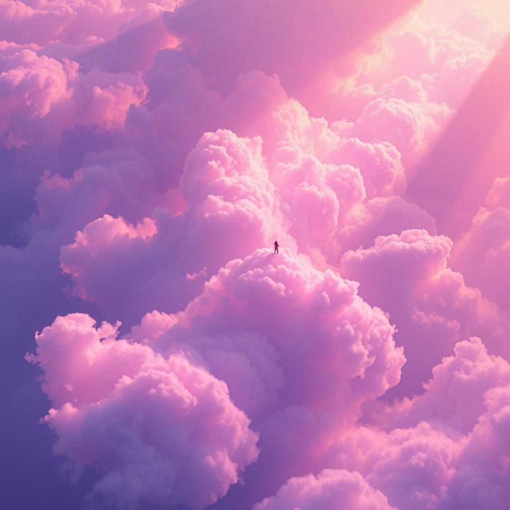 Ethereal Figure Soars Above a Vibrant Purple Cloud