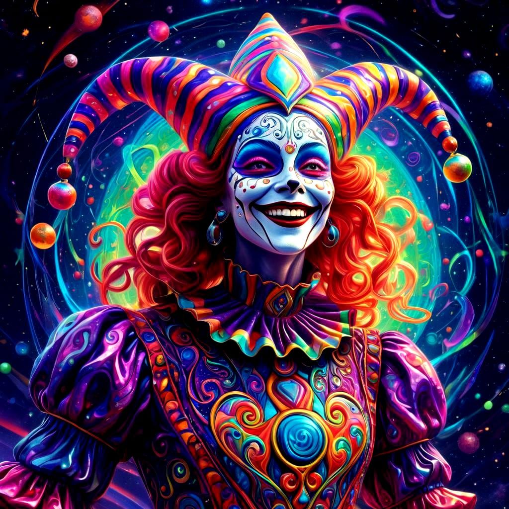Psychedelic Art Nouveau Cosmic Jester Illustration