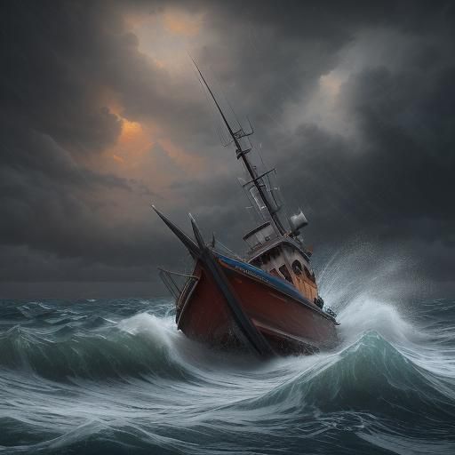 Fishing Boat in Tropical Storm: Fantasy Concept Art