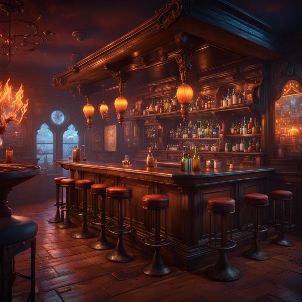 Fantastic Never-Ending Bar Scene in Detailed Matte Painting