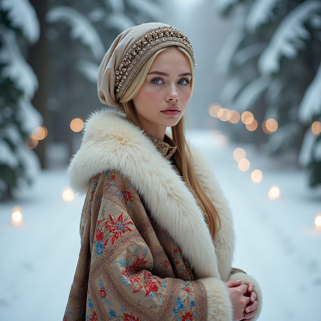 Russian Winter Queen in Pre-Raphaelite Style