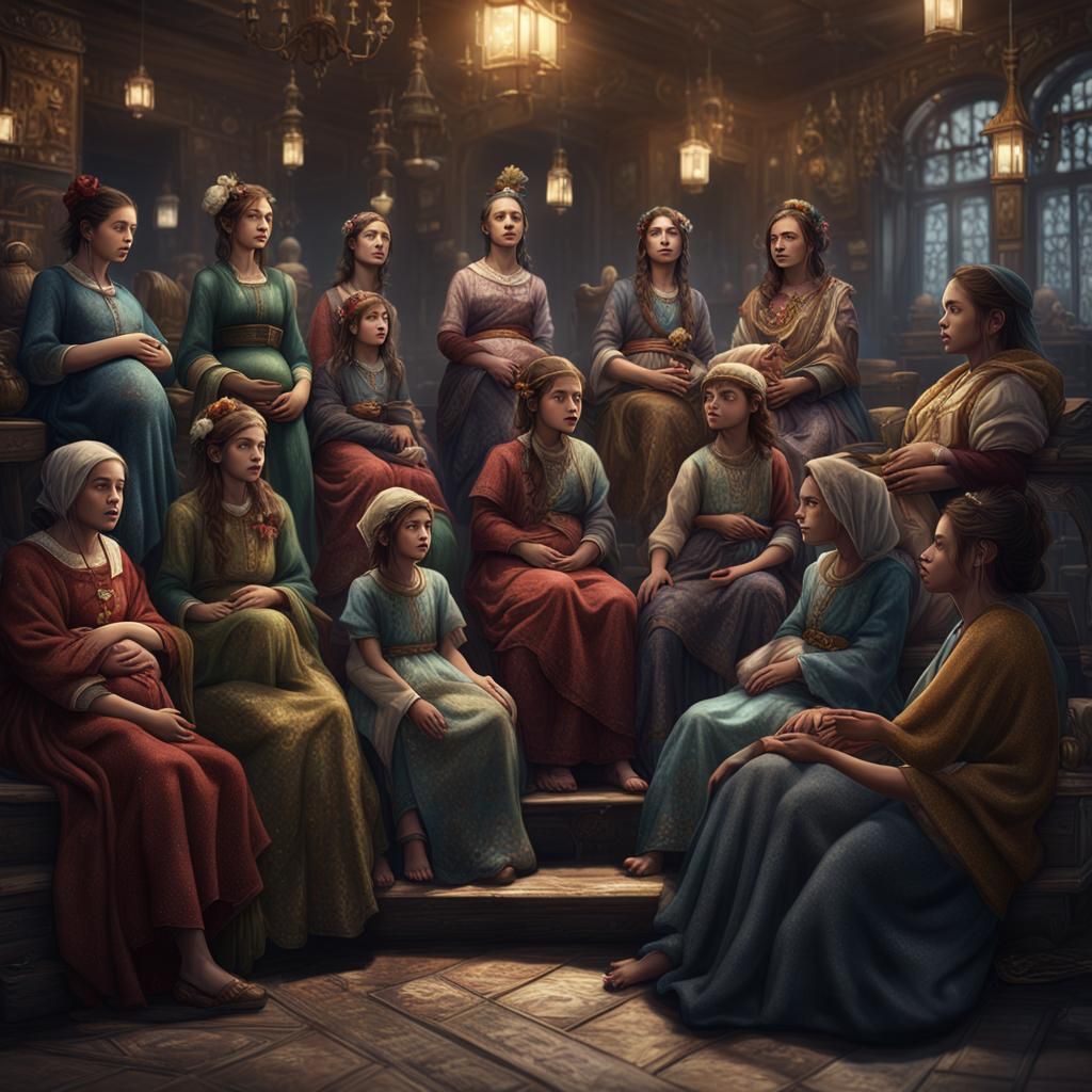Generations of Women Storytelling: Detailed Matte Painting