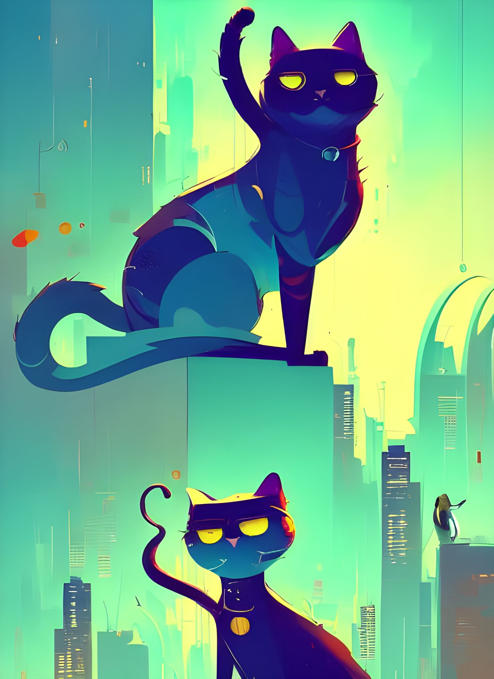 Anthropomorphic Cat in Suit, Composite Art Style