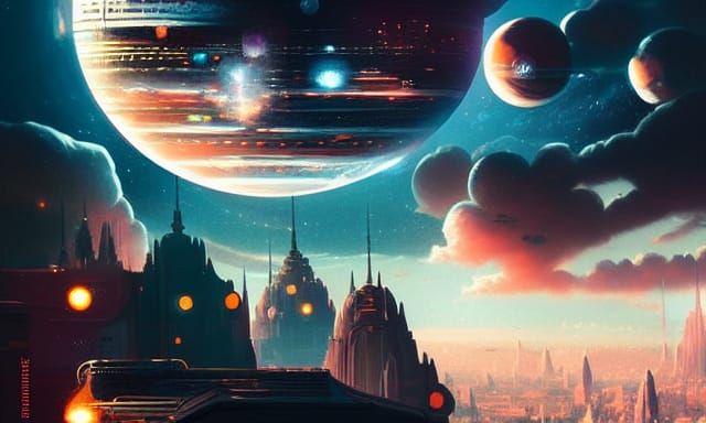 Cosmic City Floating Among Sinister Planets