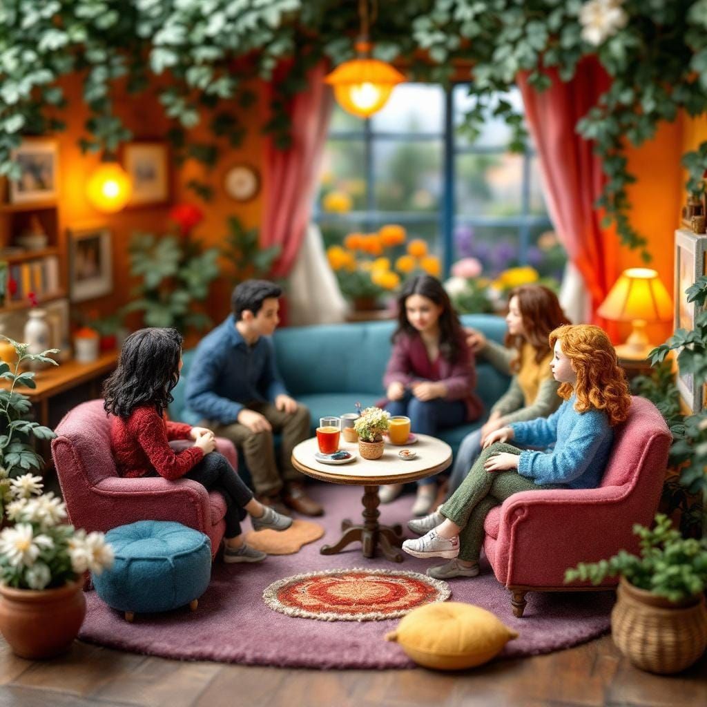 Felted Central Perk Scene with Intricate Details