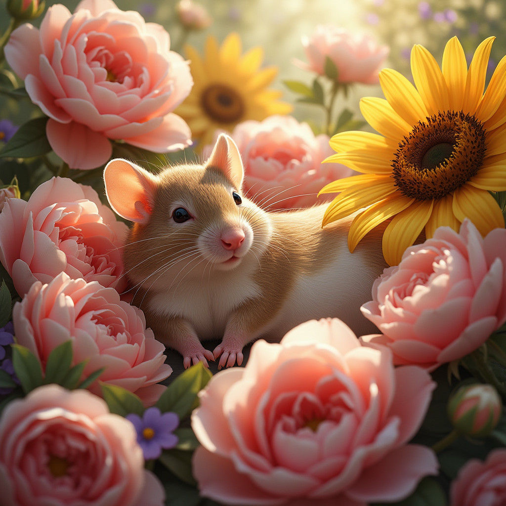 Mouse Lounging in a Floral Paradise