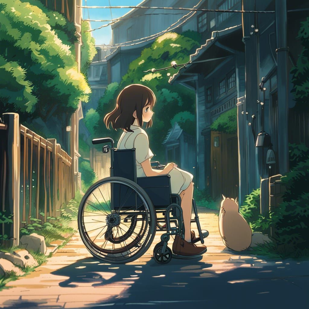 Girl in Wheelchair: Studio Ghibli Anime Visual