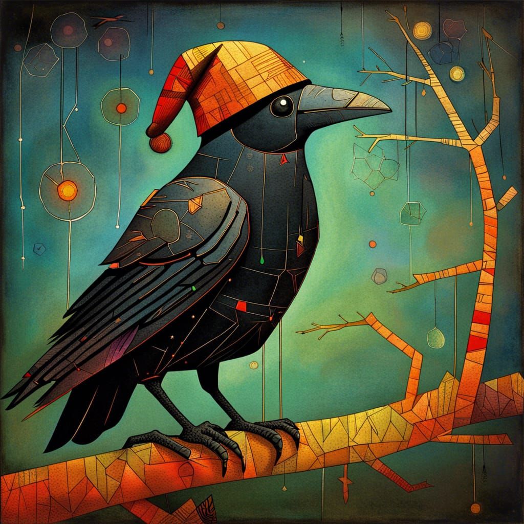 Capped Crow on Branch in Glowing Detail