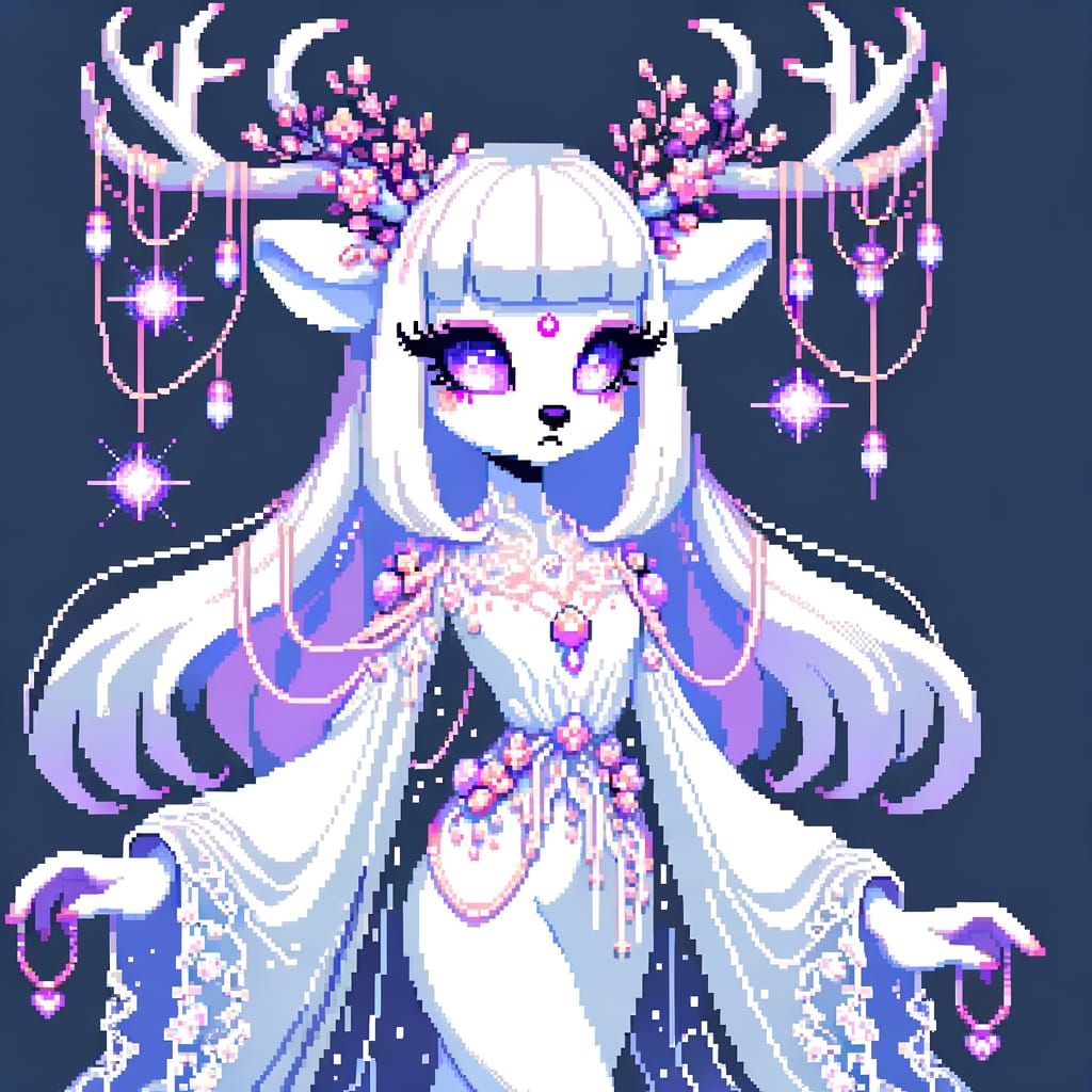 Ethereal Albino Deer in Mystical Pixel Art