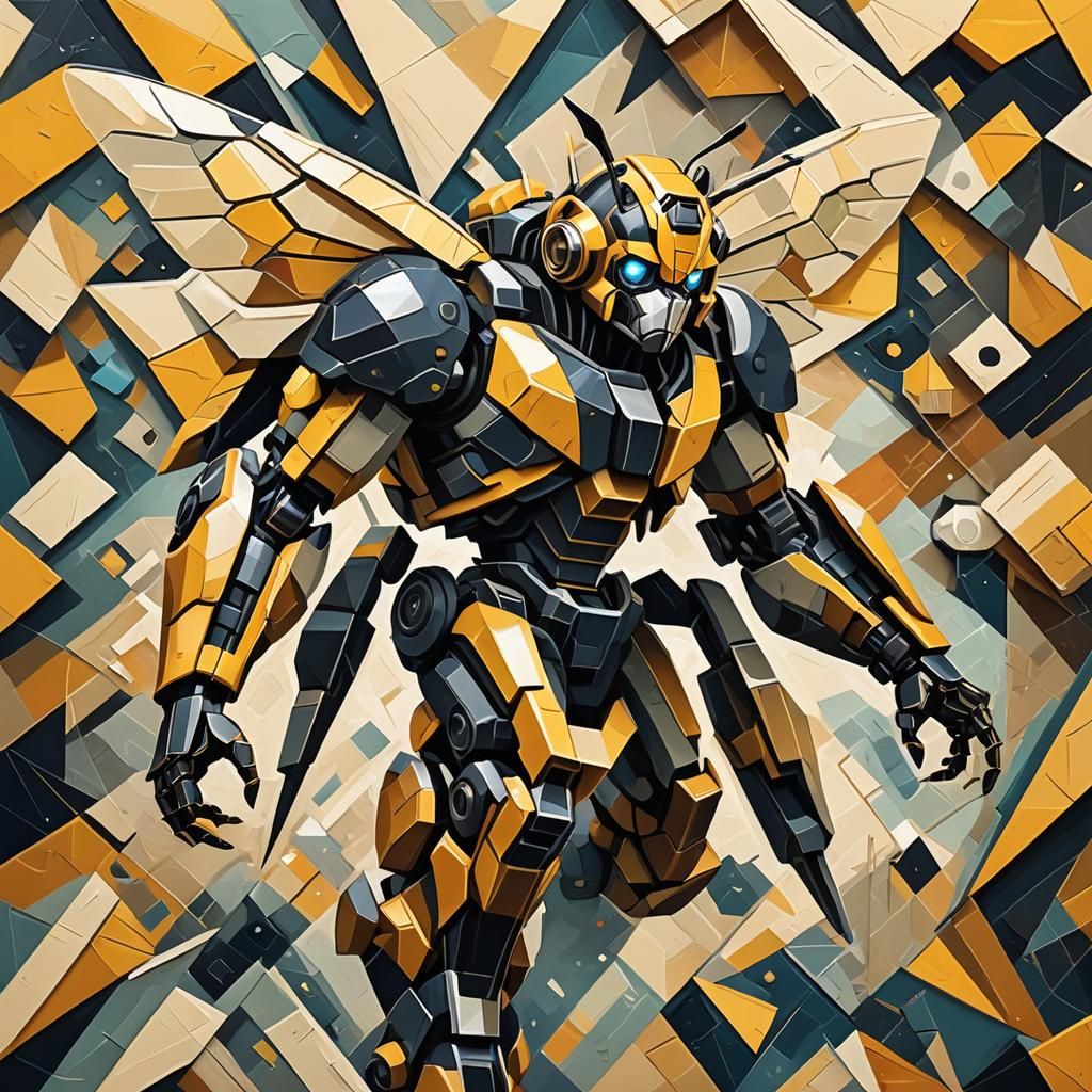 Cubist Bumblebee in Geometric Art Deco Style