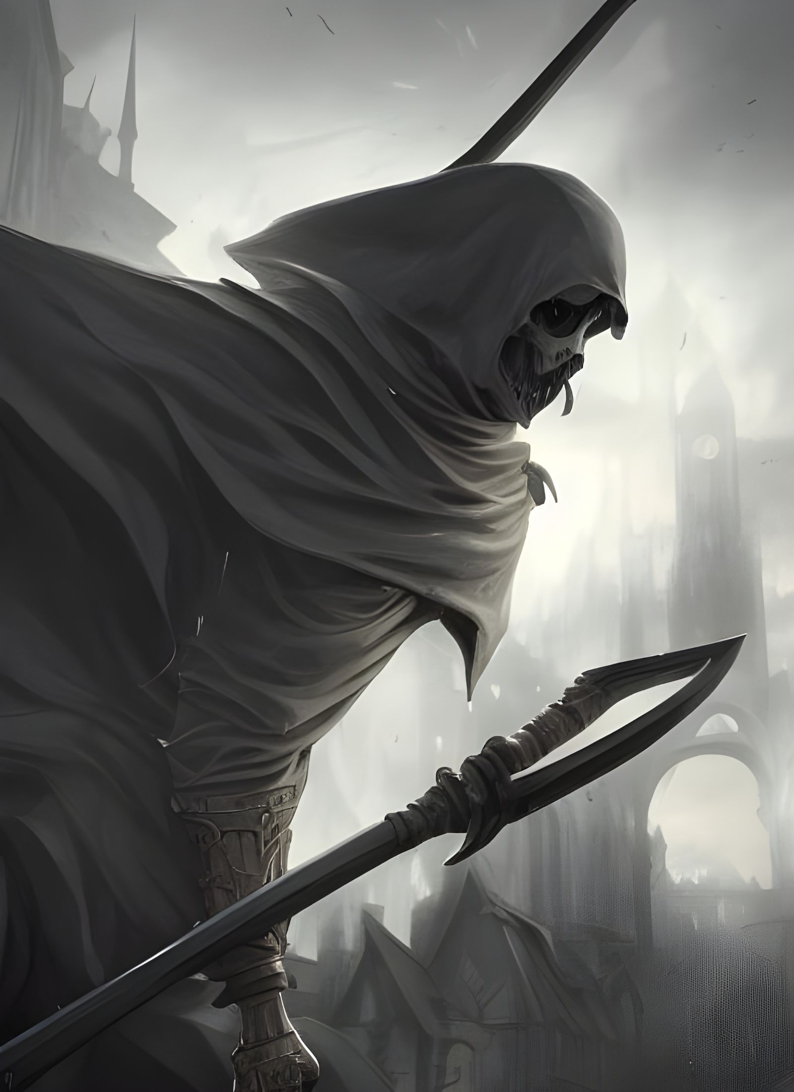 Hyper-Realistic Grim Reaper in Medieval City