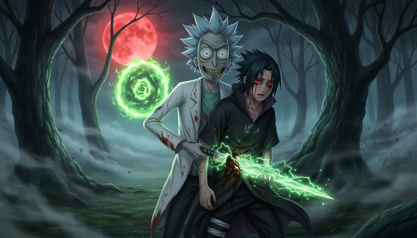 Horror Sci-Fi Scene: Rick Sanchez Attacks Sasuke Under Blood...