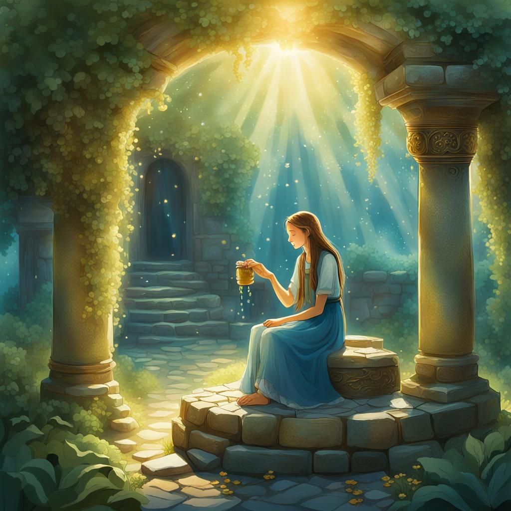 Wishing Well Scene in Romantic Style
