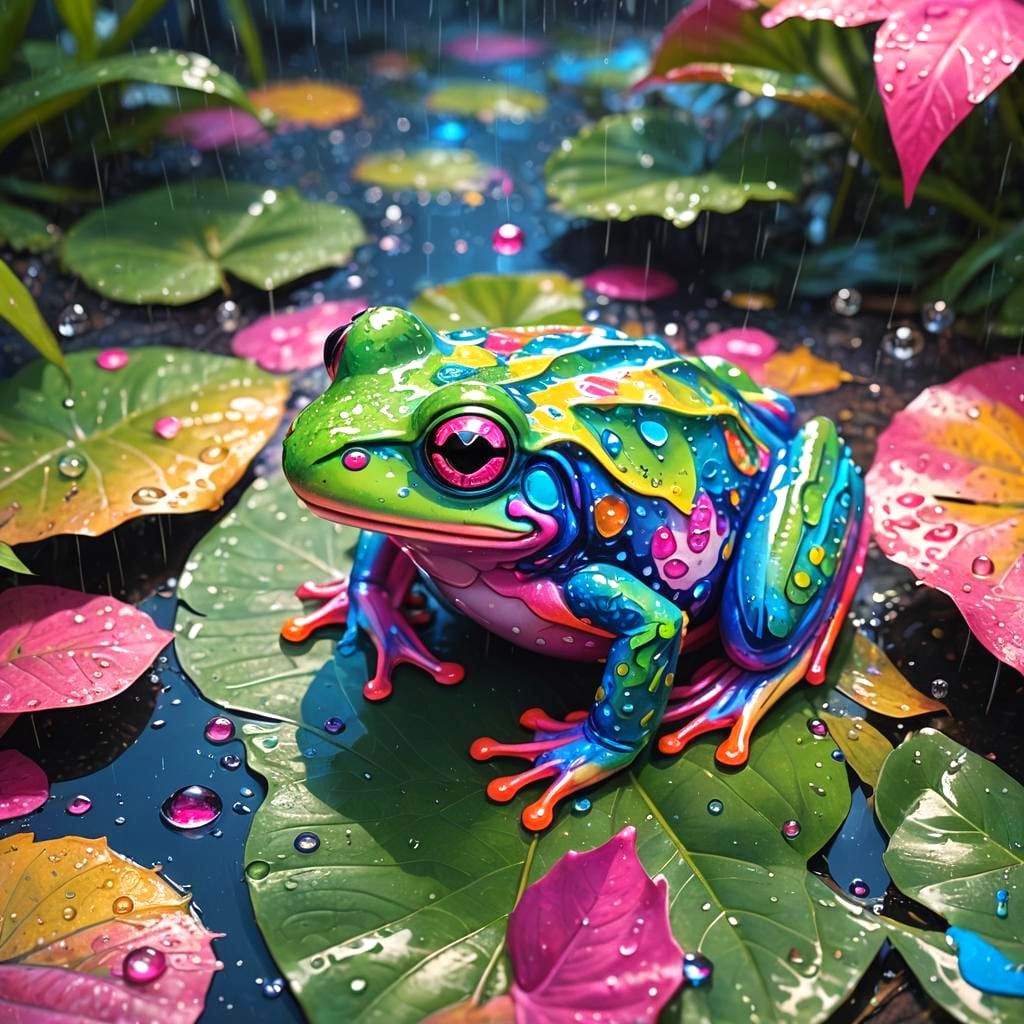 Lisa Frank Frog in the Rain