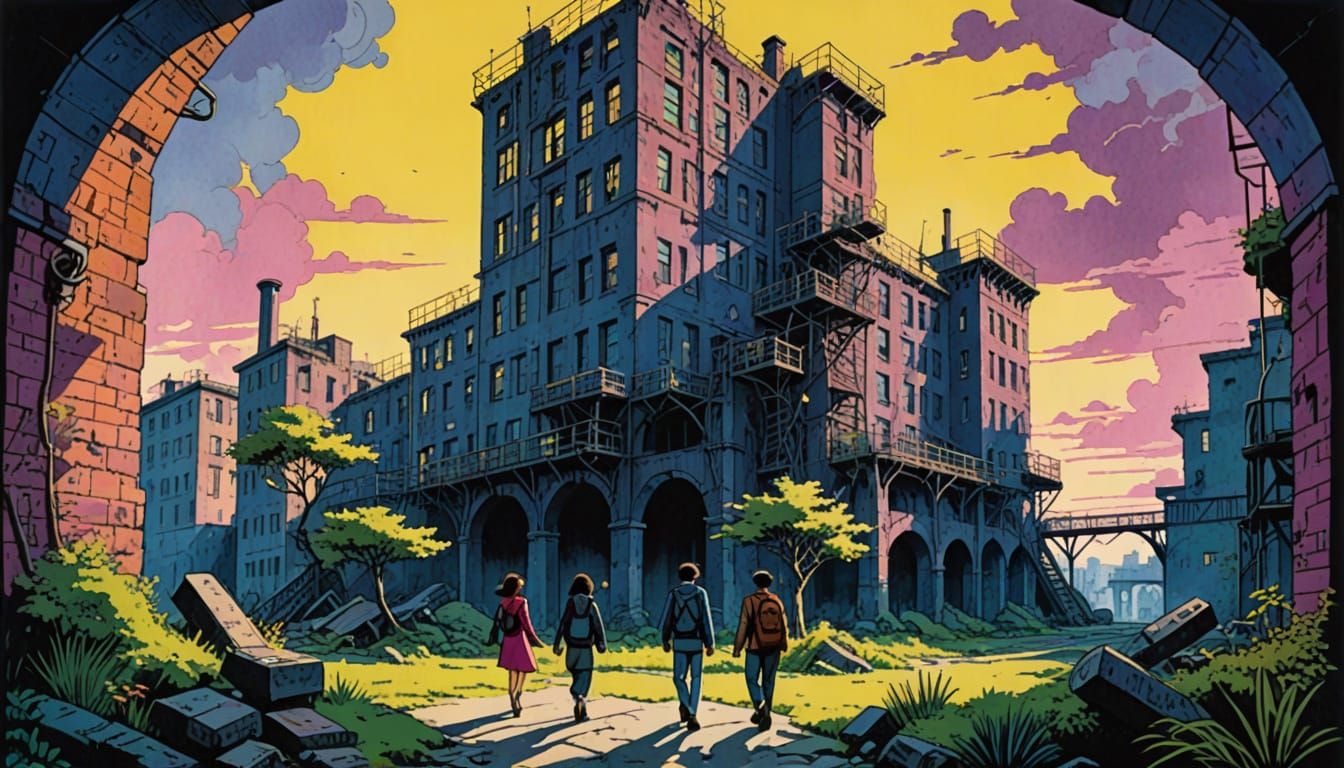 Exploring Abandoned Factory in Comic Book Style