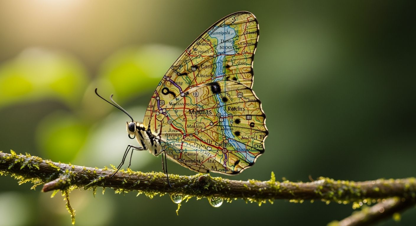 Butterfly Wings as Vintage Road Map