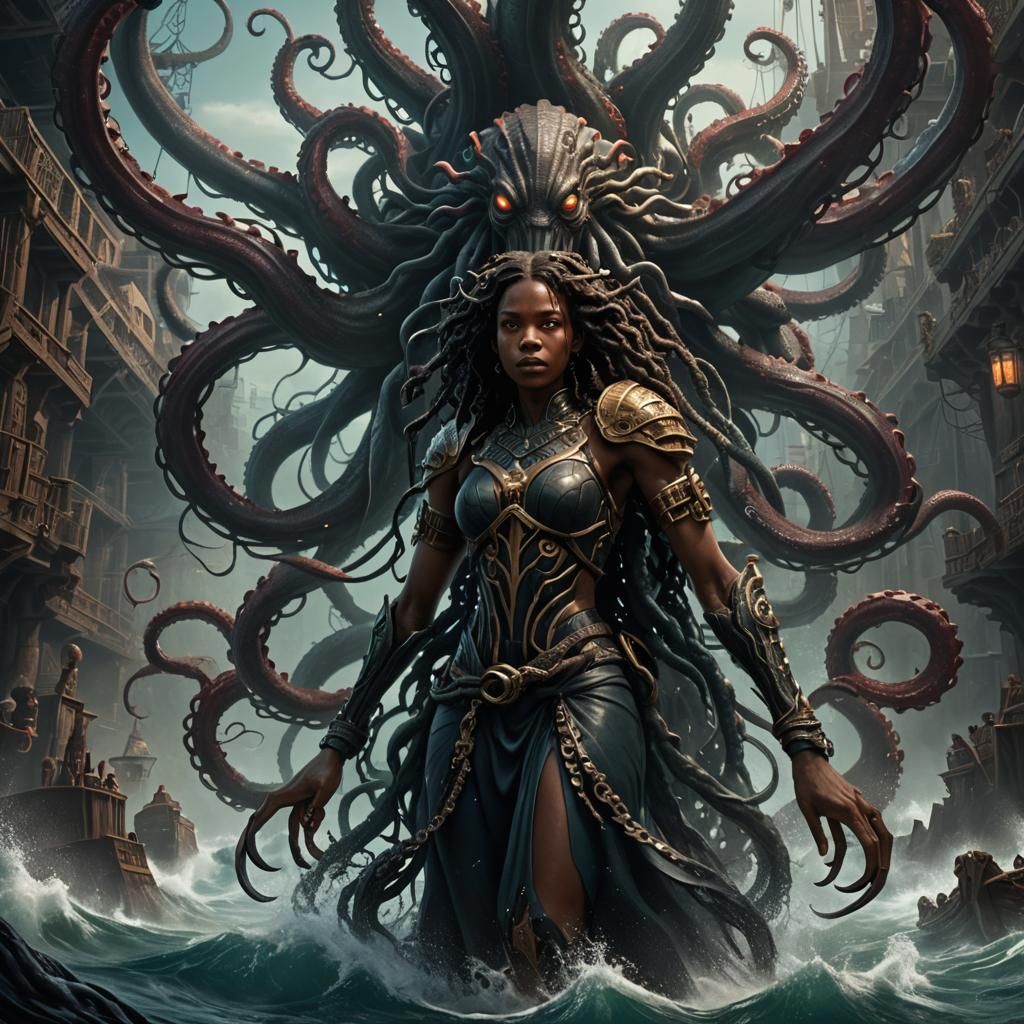 Woman Held by Kraken in Detailed Fantasy Art