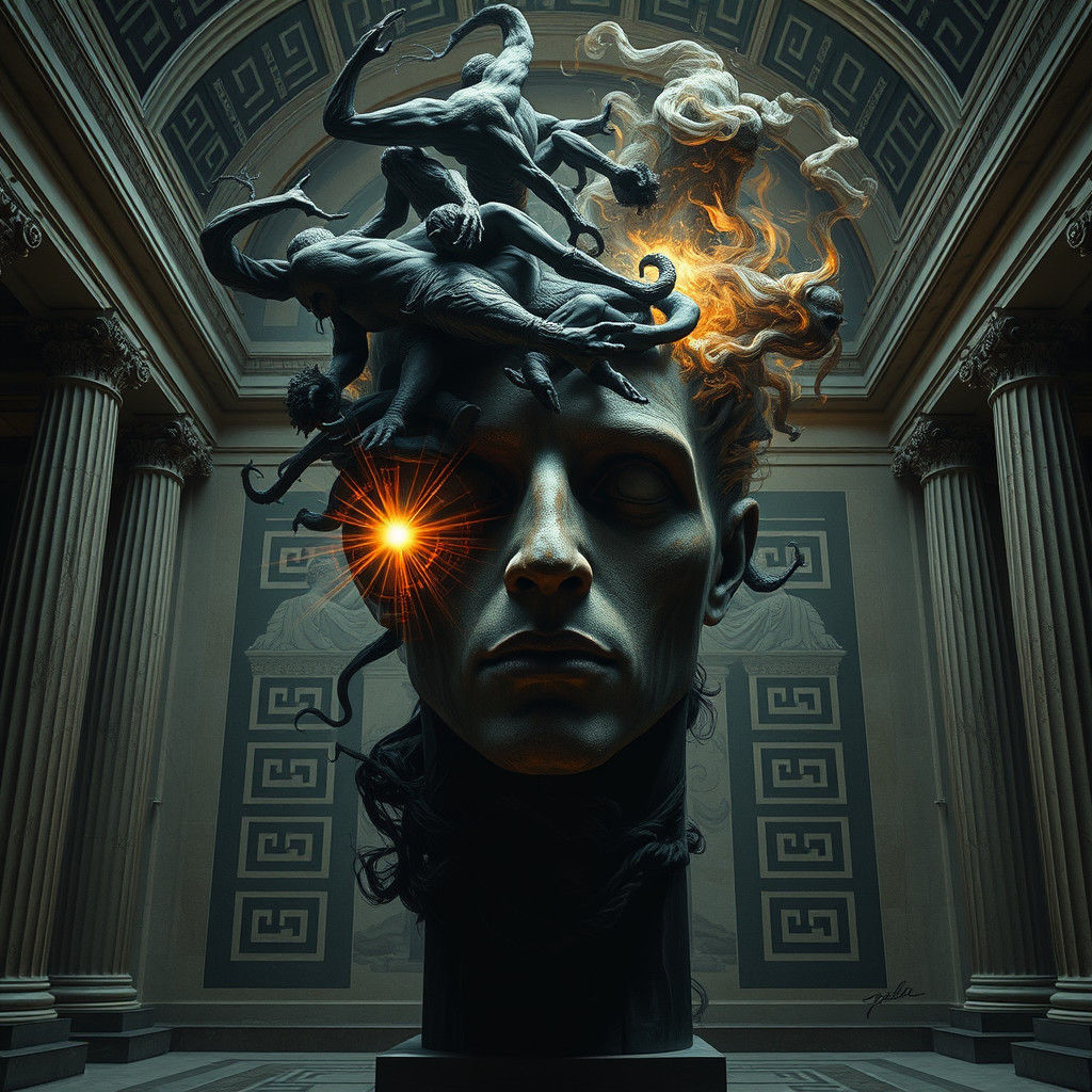 Greek Art Inspired Portrait with Swirling Figures