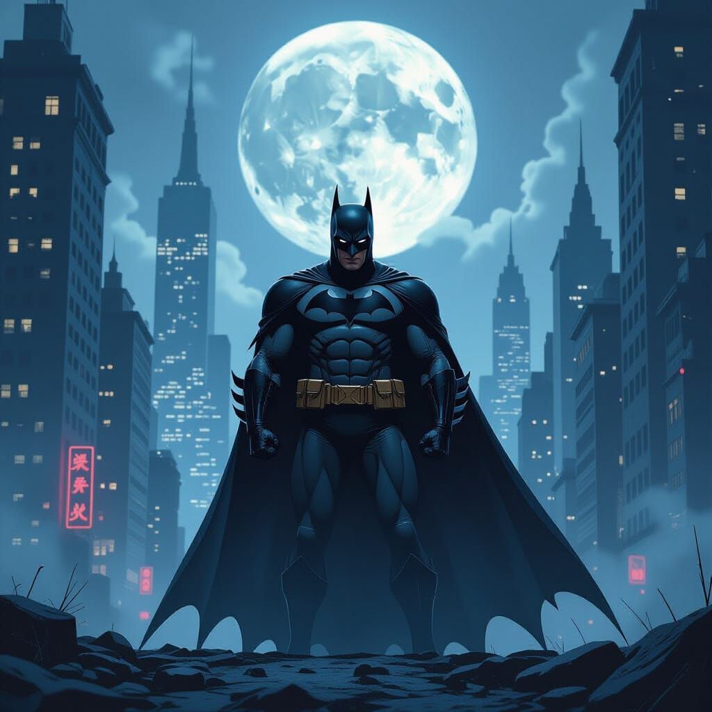 Batman in Dark Futuristic Cityscape