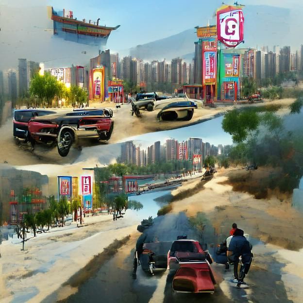 Cyberpunk Cityscape with Flying Vehicles