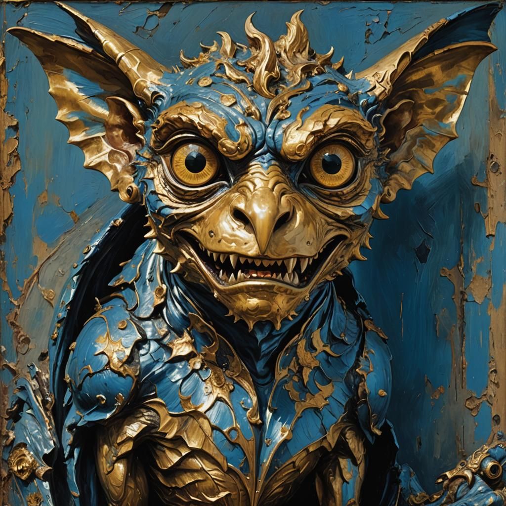 Extreme Close-Up of a Grotesque Metallic Gargoyle
