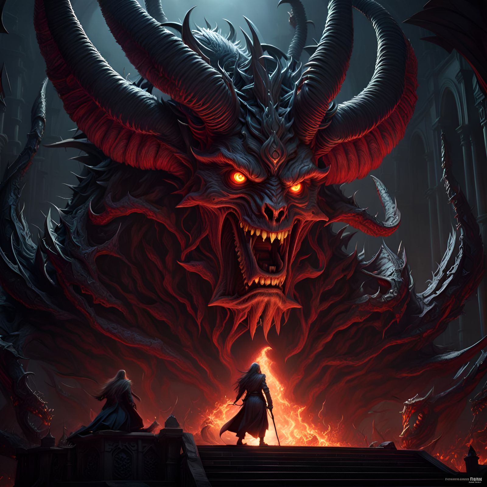 Biomechanical Demon Portrait in Dark Fantasy Style