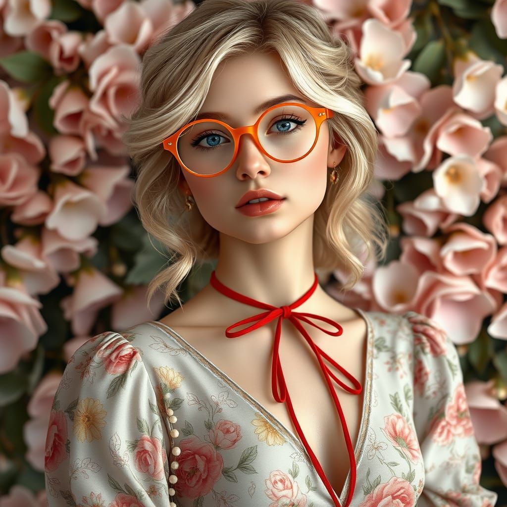 Whimsical 90s-Inspired Floral Goddess in Vintage Orange Glas...