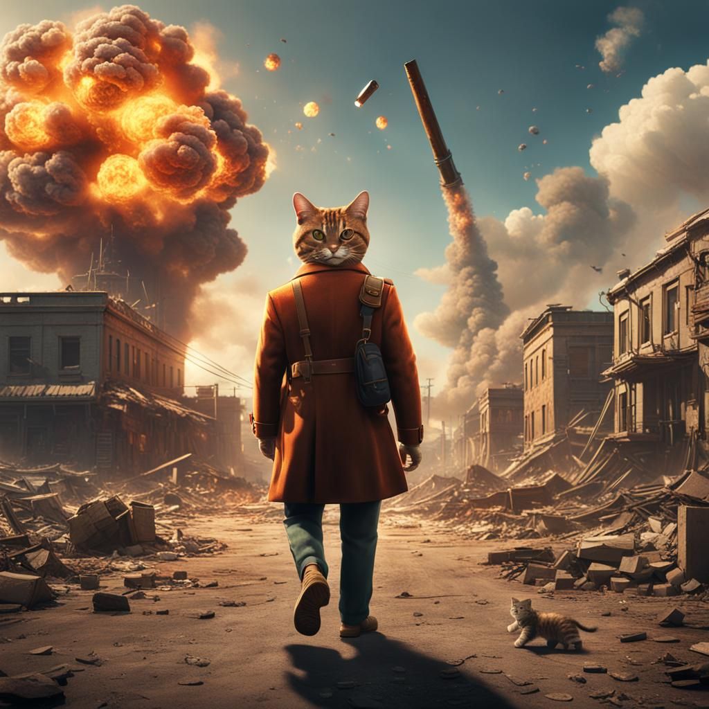 Cool Cat Walks Away From Nuclear Explosion