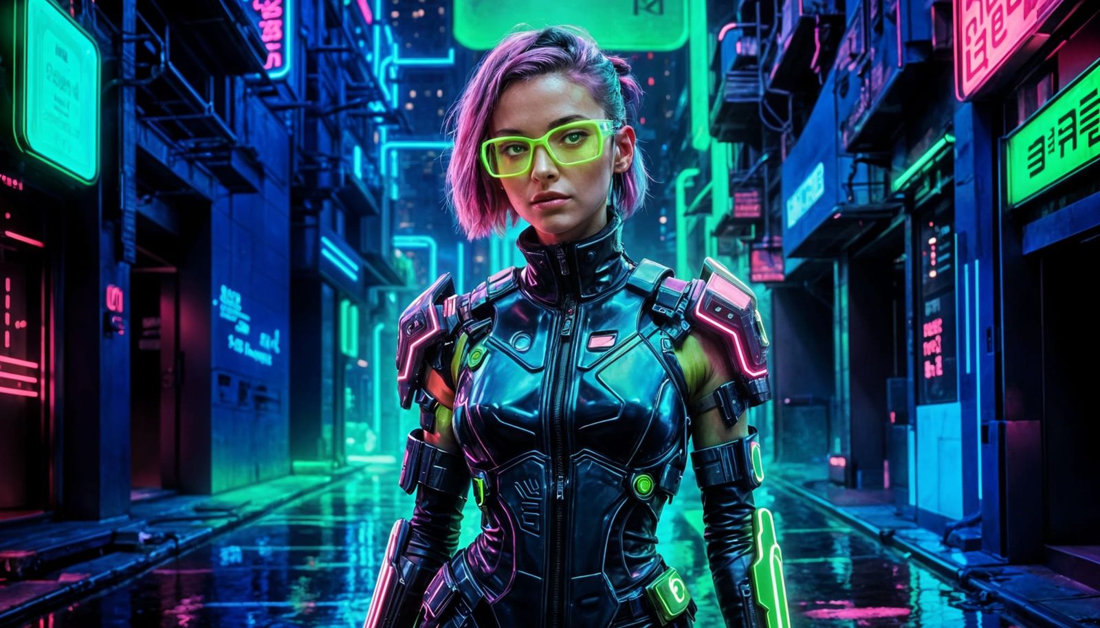 Cyberpunk Woman in Neon City at Night