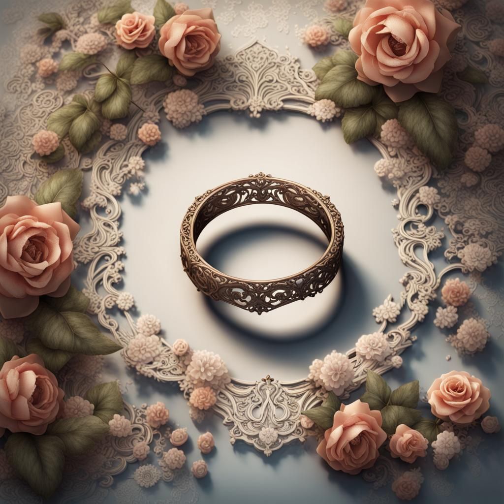 Wedding Rings on Lace Frame: Detailed Matte Painting