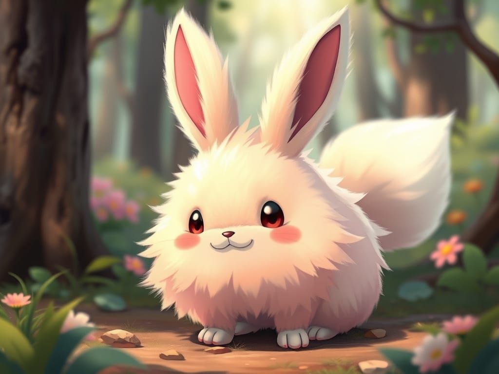 Pastel Pokémon Rabbit in Whimsical Forest, Manga Style