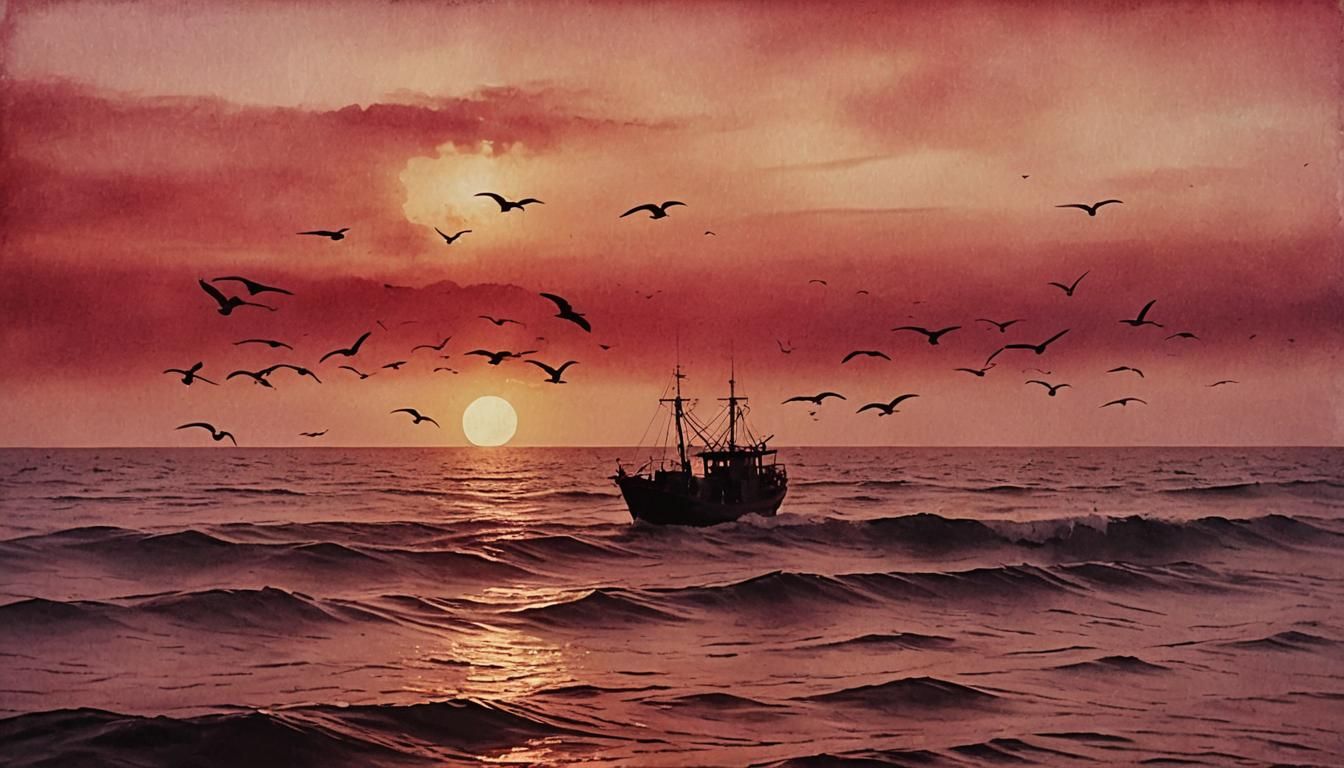 Fishing Boat in the Red Sunset