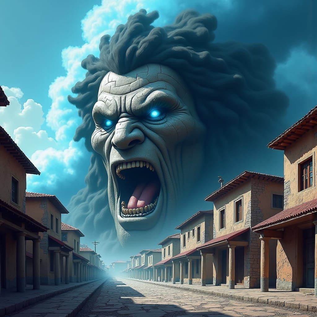 Colonial City Under Golem's Gaze in Victorian Fantasy Style