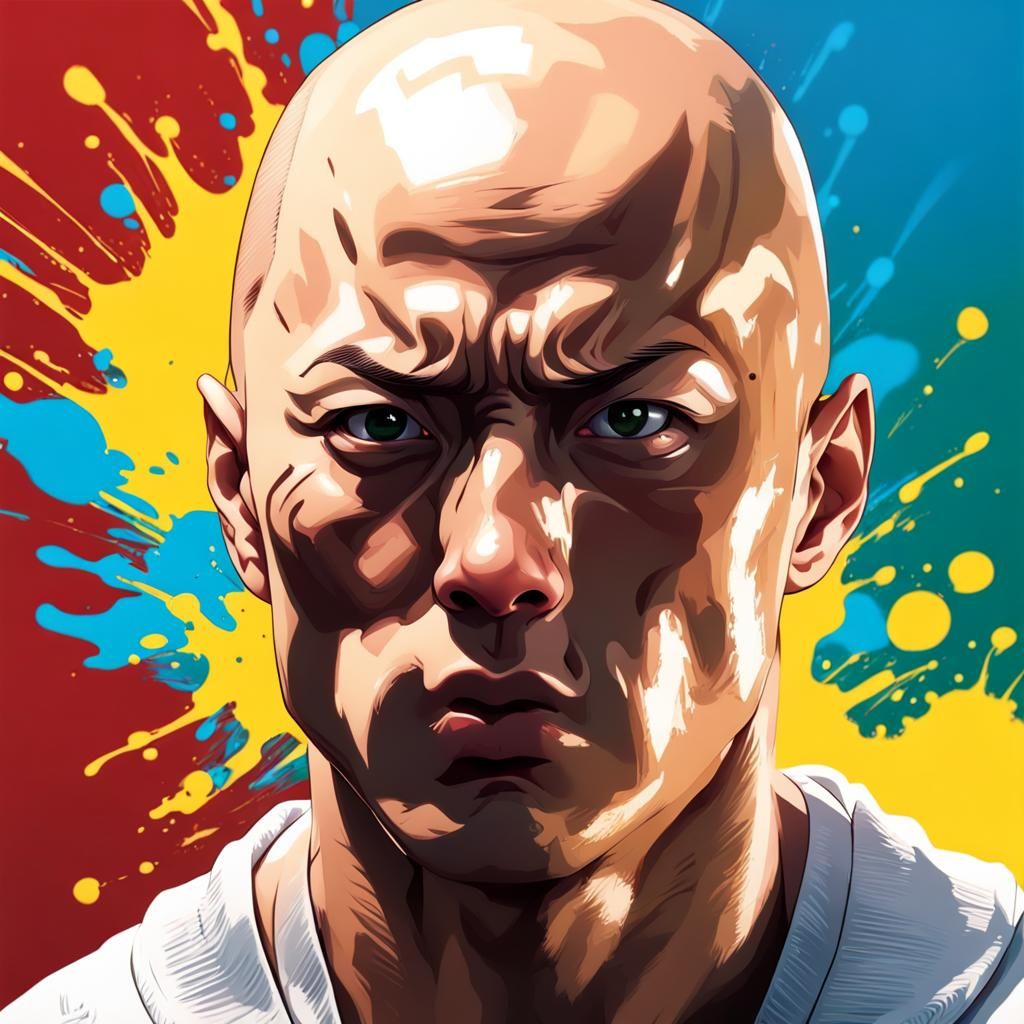 Hyperrealistic Saitama Portrait in Splash Art Style